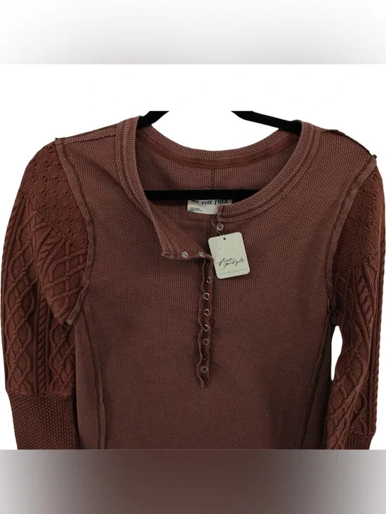 We The Free Twisted Cable Cuff Henley - Caramel Cafe - Picture 5 of 15